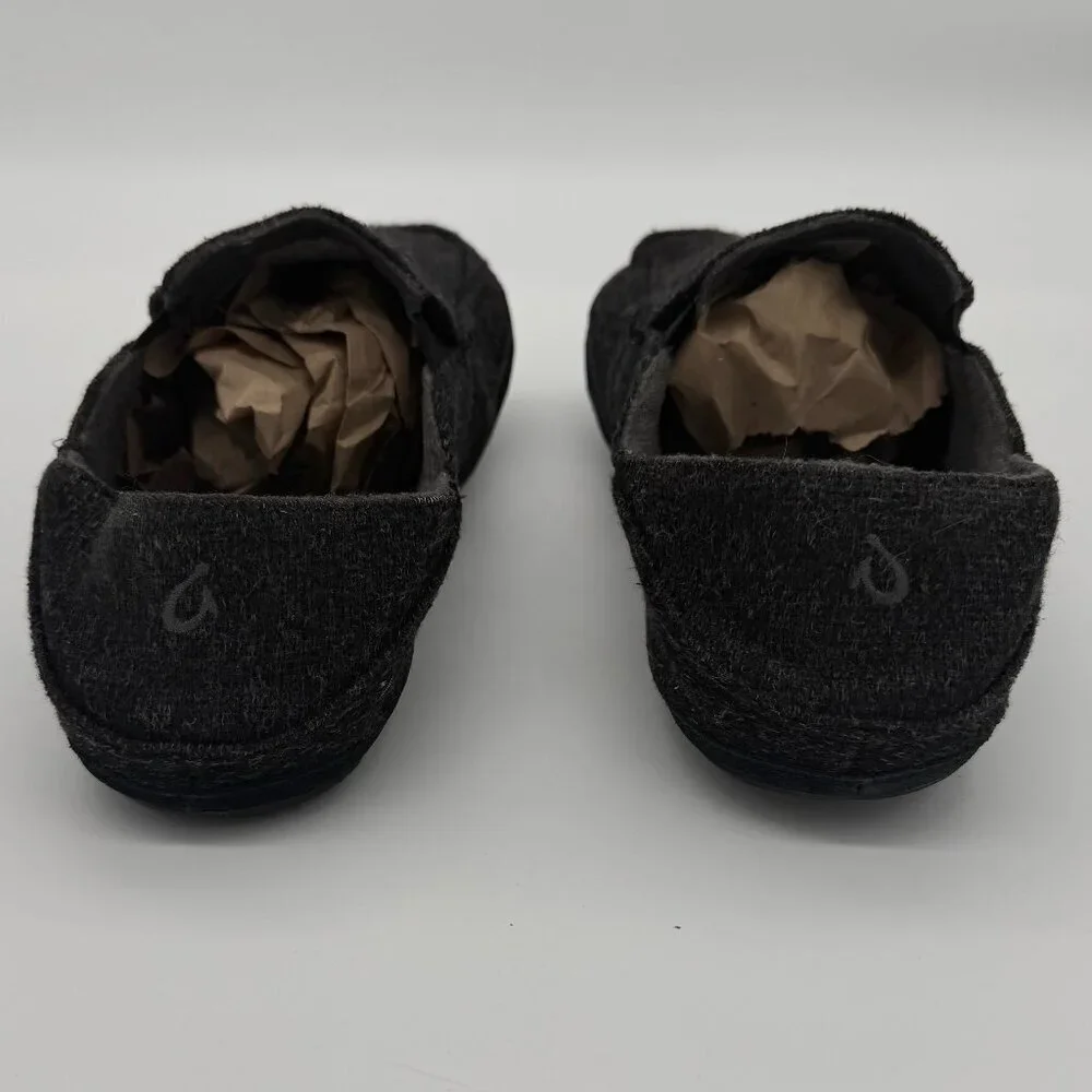 Olukai Moloa Hulu Slippers Mens 10 M Black Gray Wool Slip On Lounge Casual Shoes